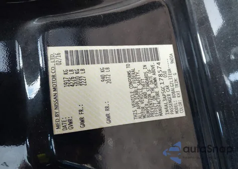 2016 Nissan Altima 2.5/2.5 S/2.5 Sl/2.5 Sr/2.5 Sv z USA, uszkodzony, nr VIN 1N4AL3AP5GC178574